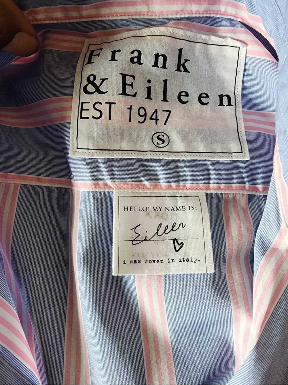 Frank & Eileen Eileen Blue Pink Stripe Italian Cotton Button Shirt Women's S - Picture 7 of 11